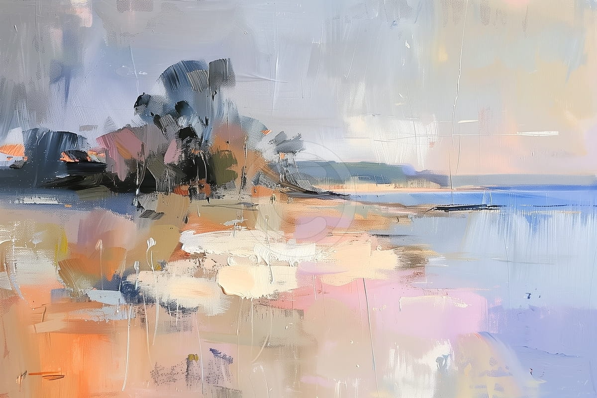 Vista costera con pinceladas abstractas