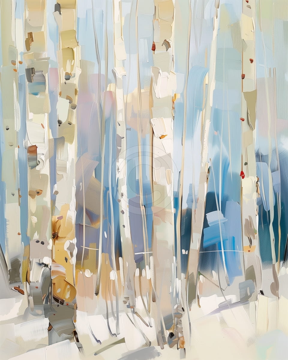 Troncos de abedul bajo luz invernal