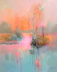 Bare Trees Over Colorful Water