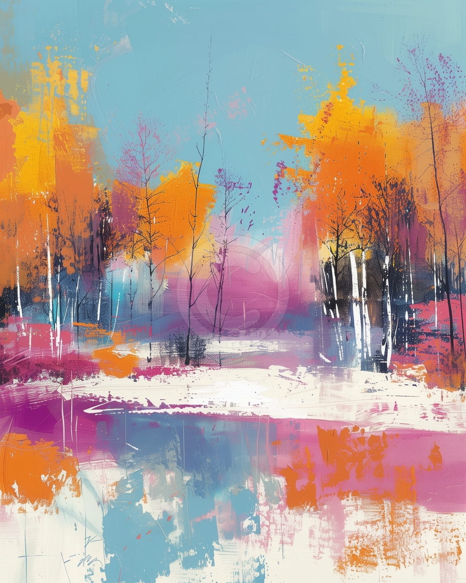 Abstract Autumn Landscape with Bright Trees