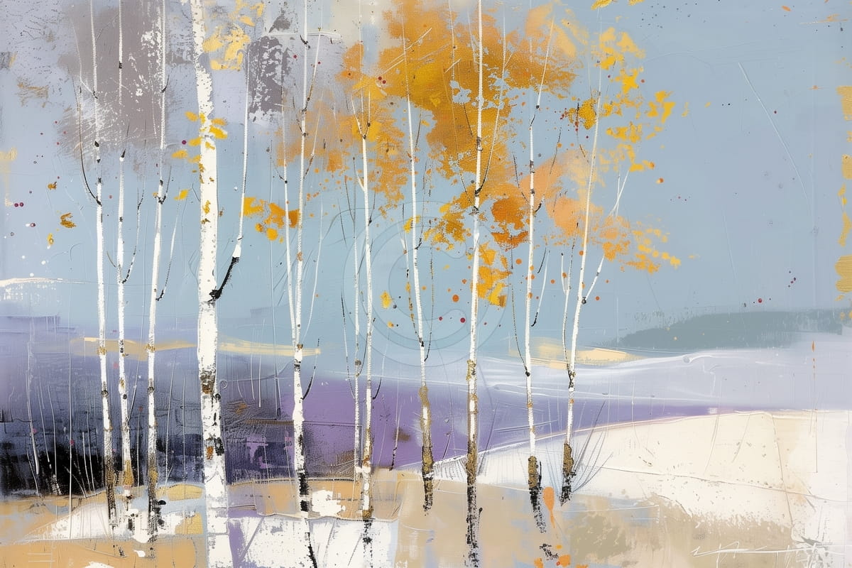 Bosque de Abedules con Hojas Amarillas de Otoño