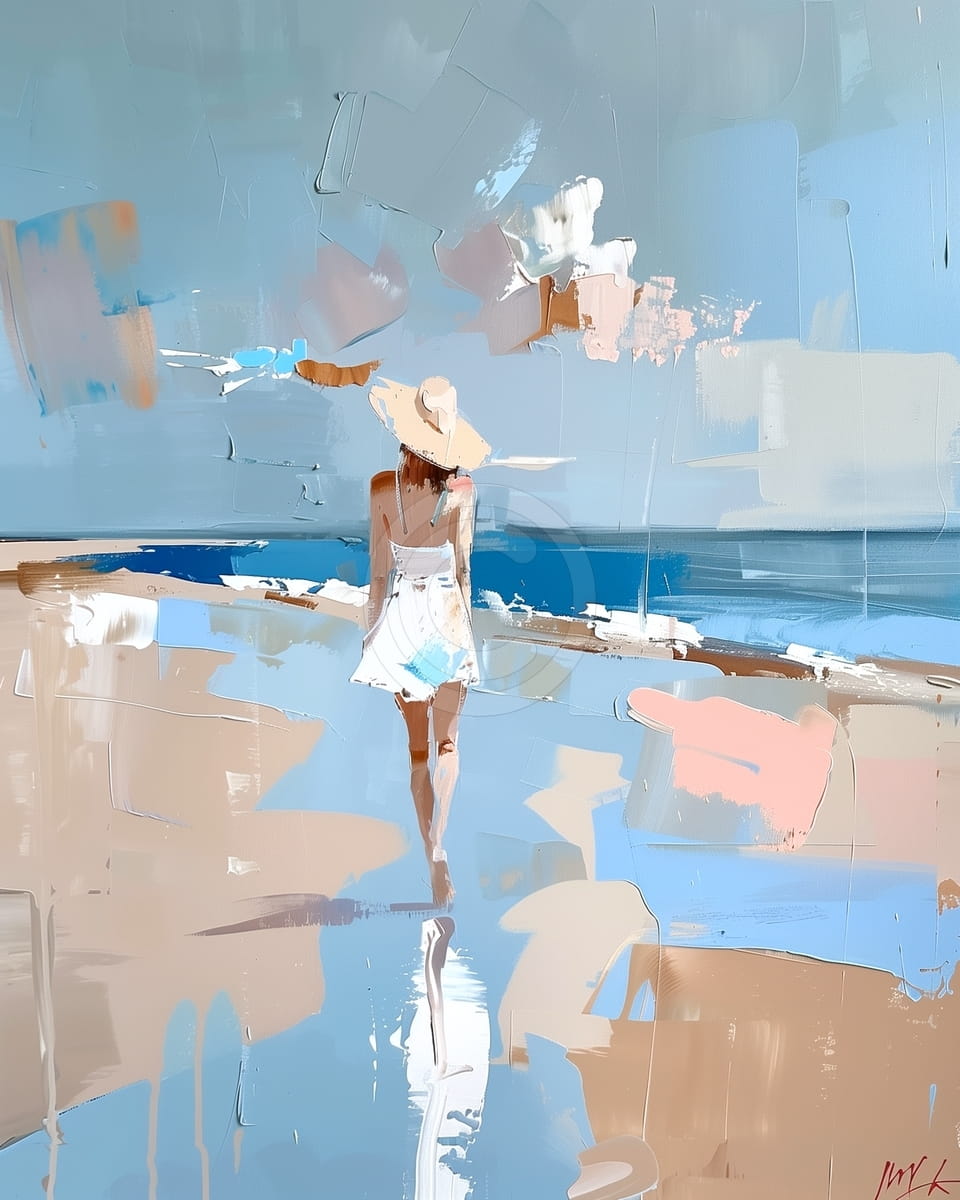 Woman in White Skirt Walking on the Beach