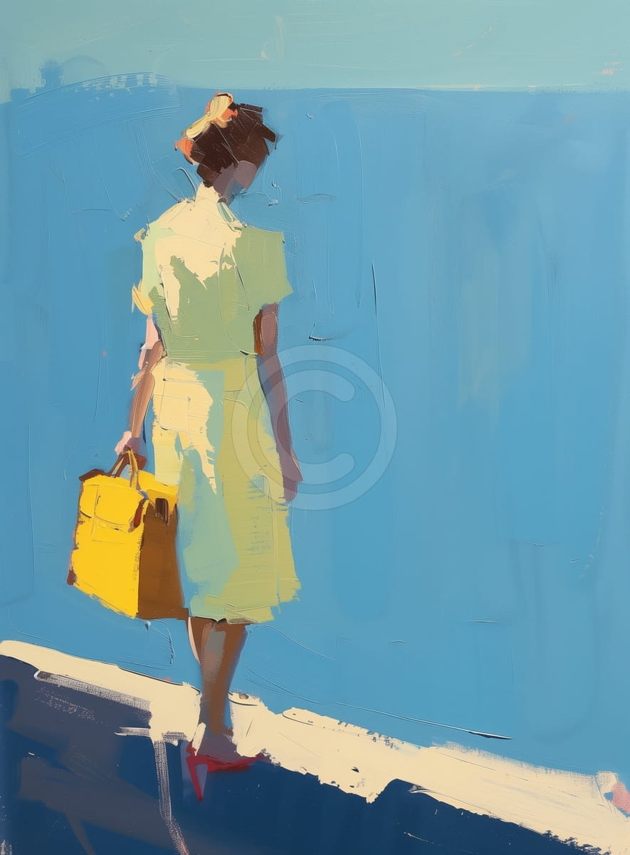 Woman in Yellow Dress with Bag