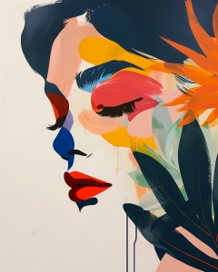 Profil Color&eacute; de Femme avec &Eacute;l&eacute;ments Floraux