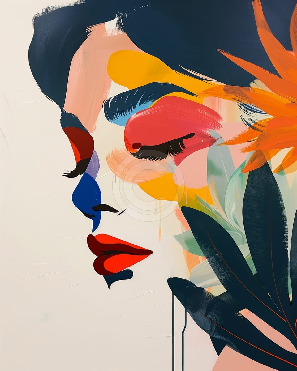 Profil Coloré de Femme avec Éléments Floraux