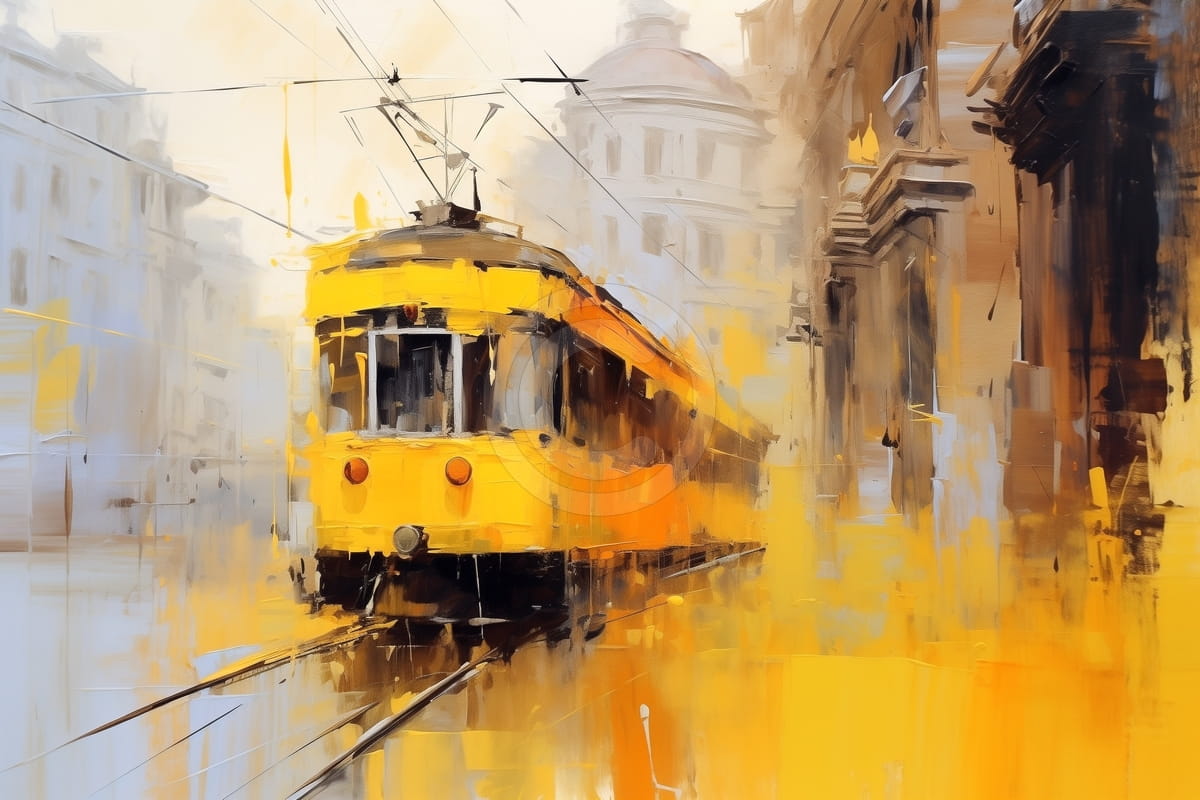 Yellow Tram in the City