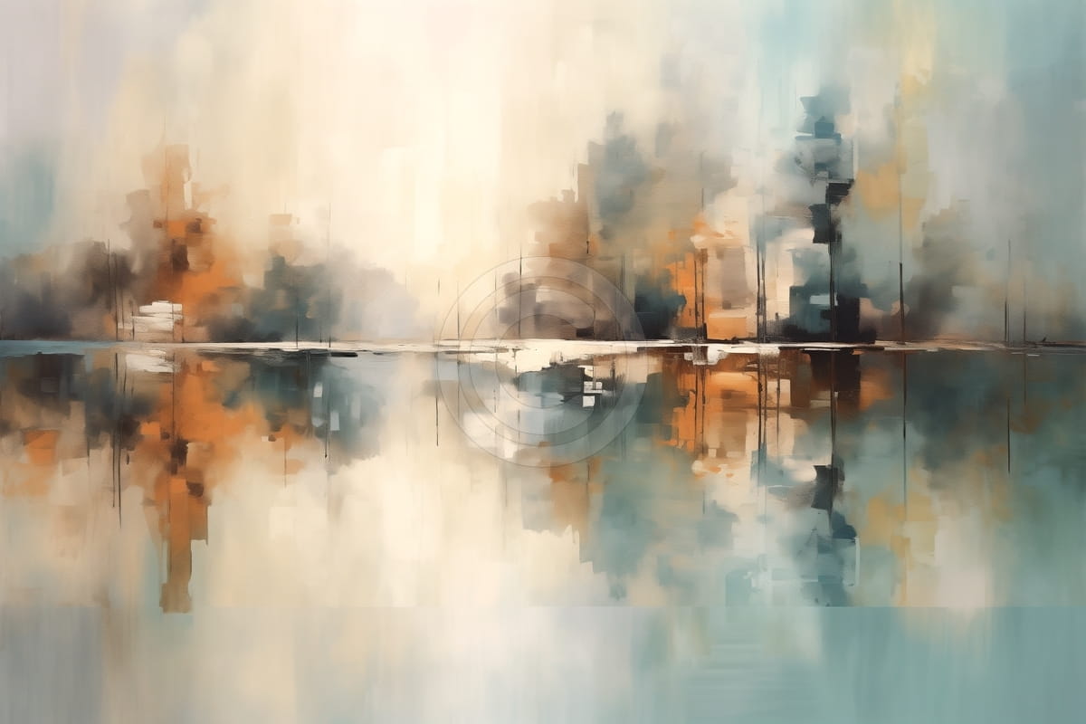 Abstract Lake Reflection with Autumn Colors