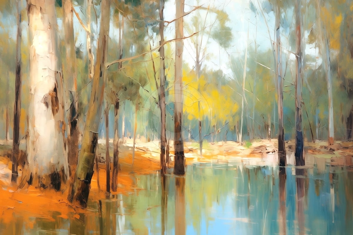 Bosque sereno reflejado en el agua