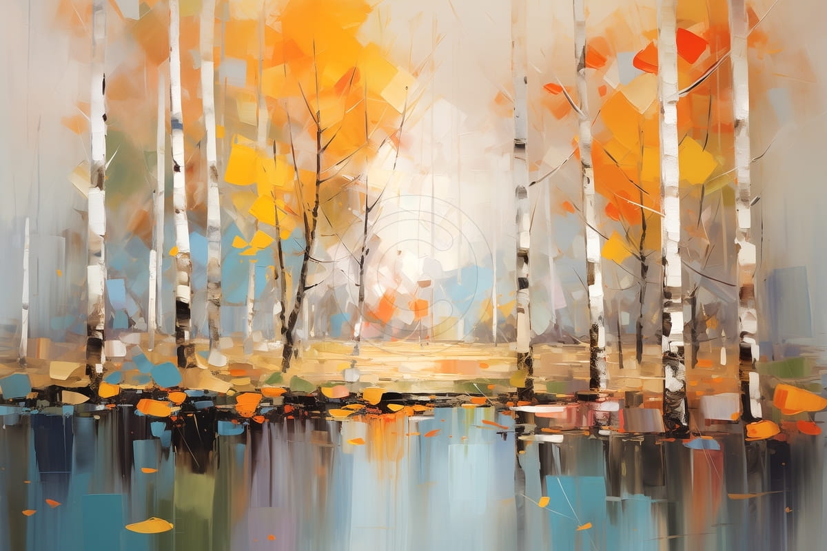 Autumn Birch Trees by the Water