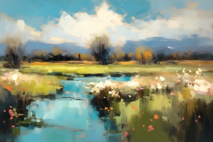 Fluss durch ein Blumenfeld