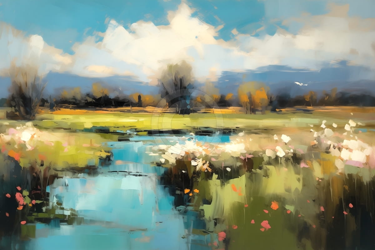 River Through a Flower Field