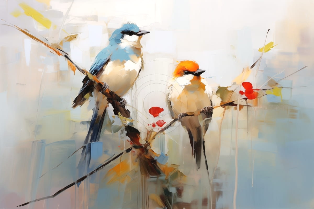 Two Colorful Birds on a Branch