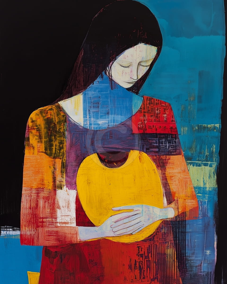 Femme tenant un cercle jaune