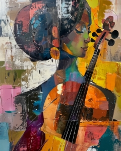 Donna con Violino in Colori Astratti