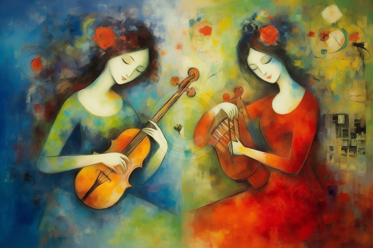 Dos Mujeres Tocando Instrumentos de Cuerda