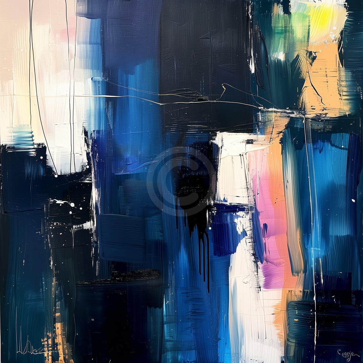 Astratto Blu Intenso con Striature Verticali Chiare