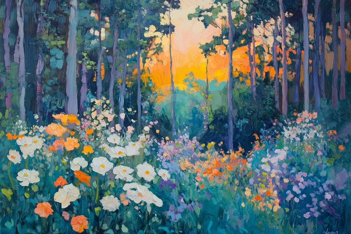 Claro del bosque al atardecer