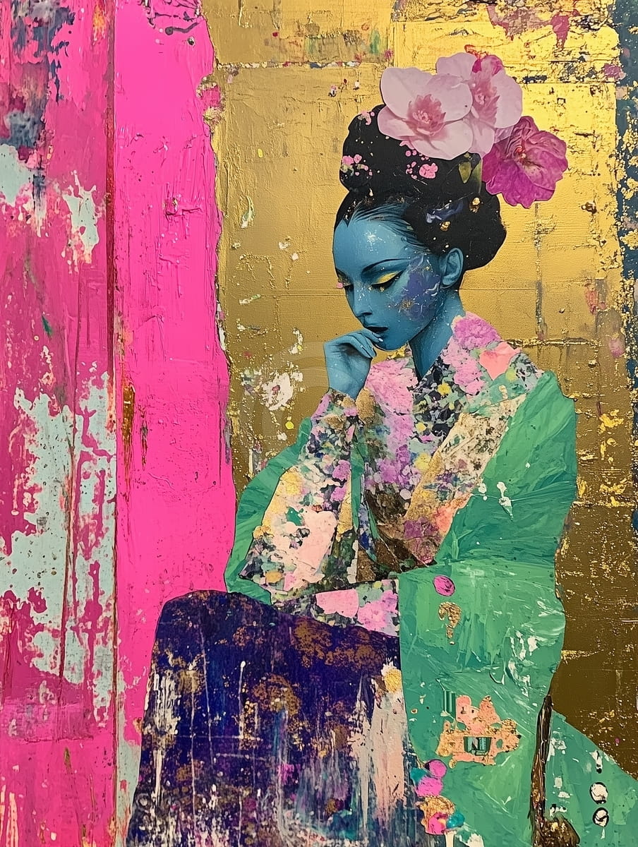 Blue-Skinned Woman in Traditional Attire