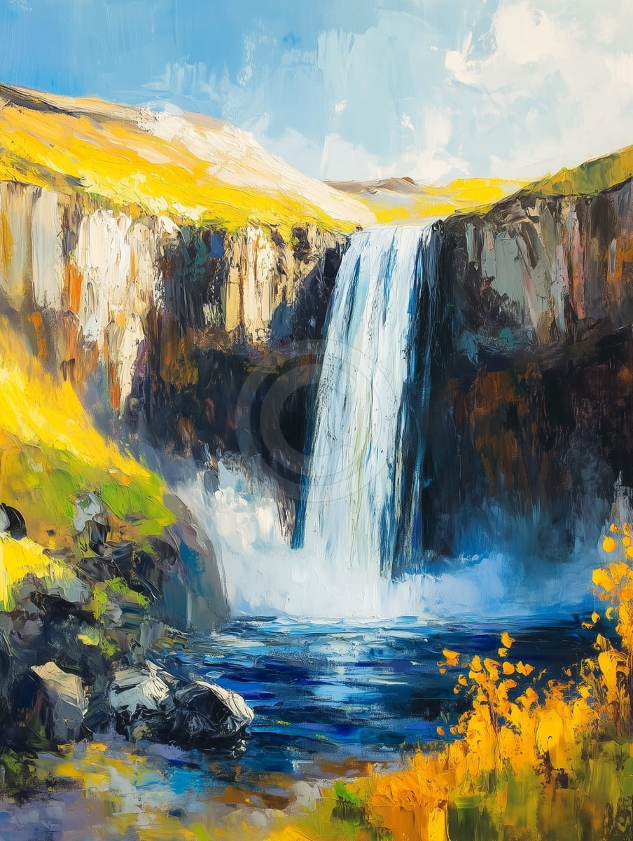 Mountain Waterfall in Autumn