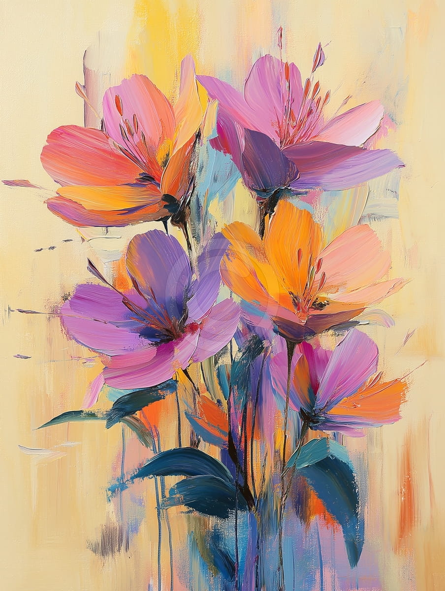 Leuchtende Wildblumen auf gelbem Hintergrund