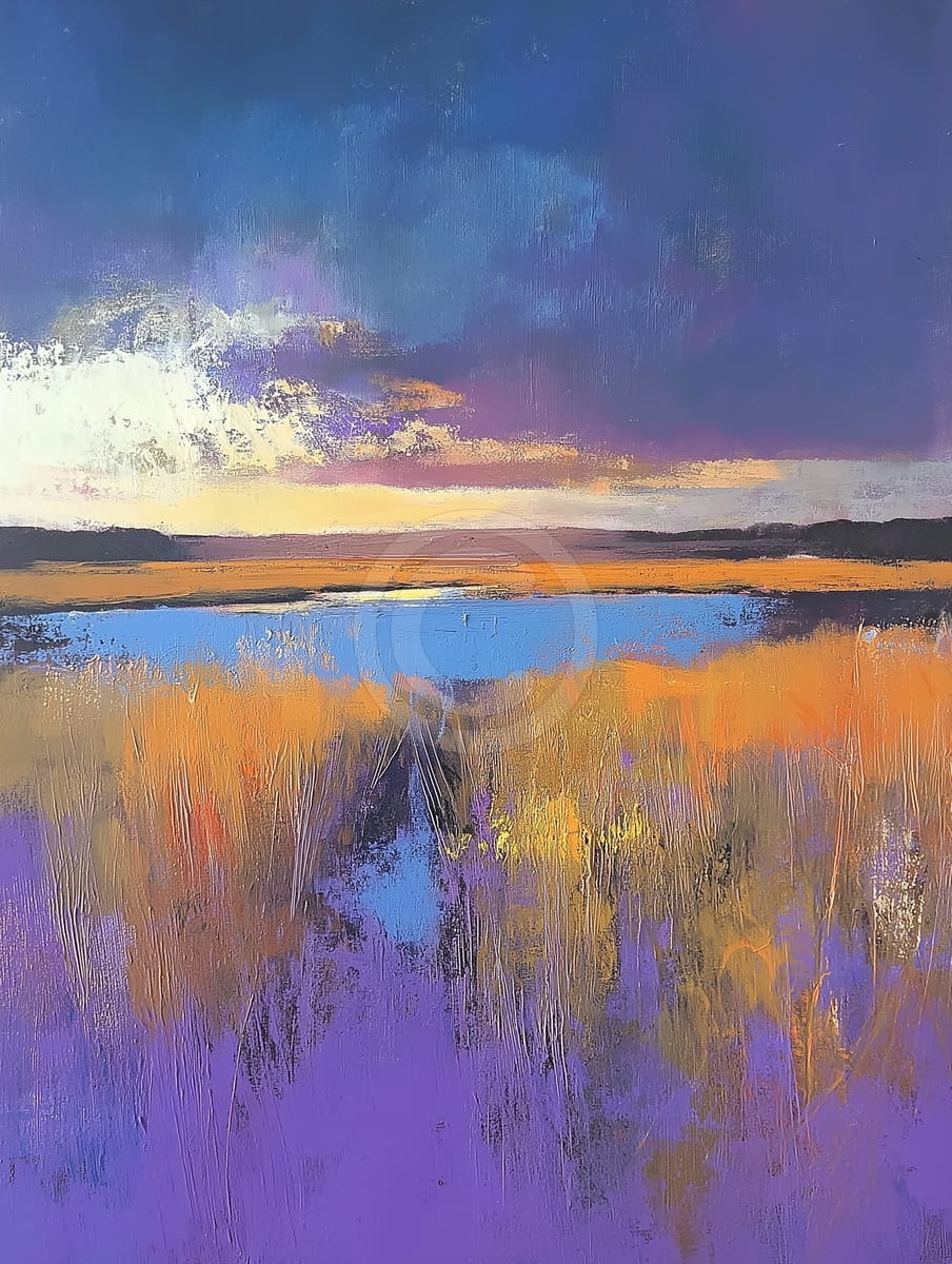 Atardecer sobre el pantano violeta