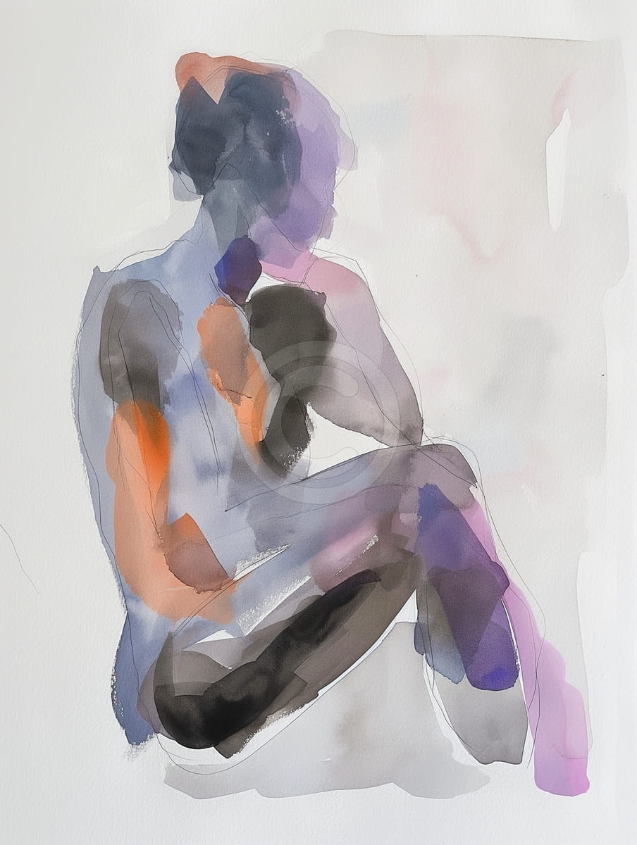Seated Nude in Watercolor Silhouette