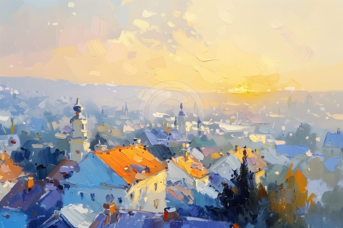 Toits et clochers au lever du soleil