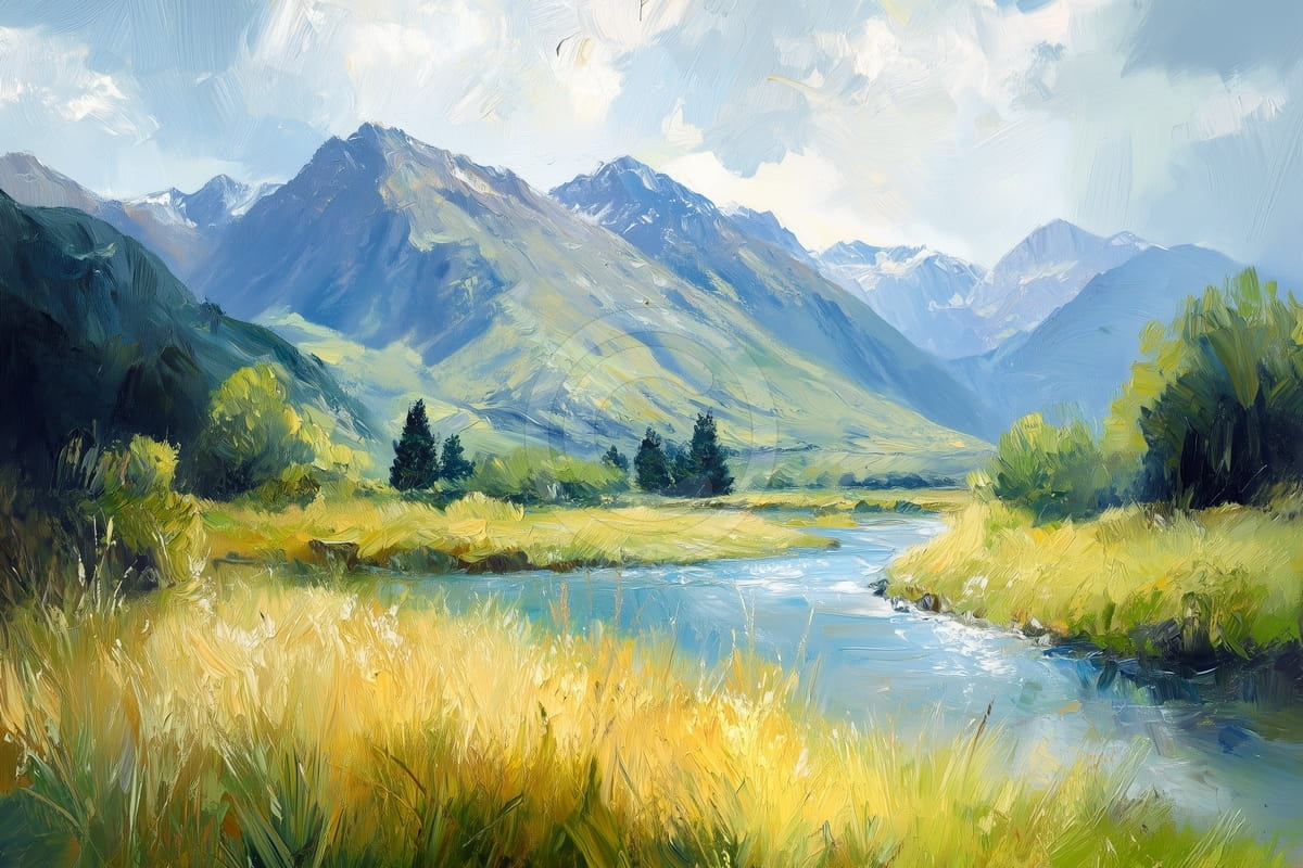 Valle del río con vista a las montañas