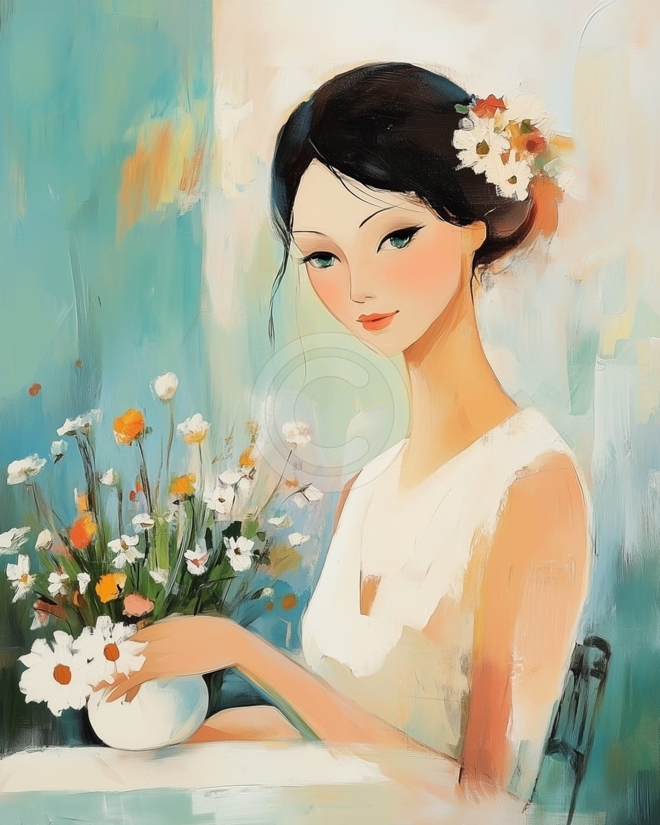 Girl with Flowers in a Vase
