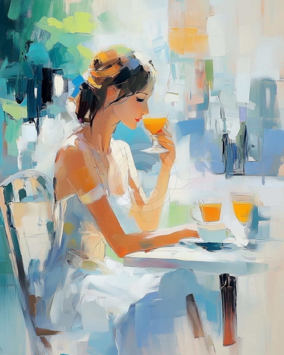 Fille buvant du jus au café