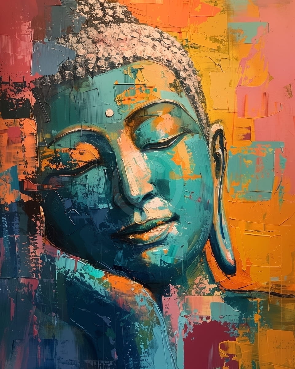 Buddha sereno in astrazione colorata