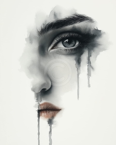 Half Face with Watercolor Tears