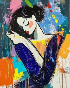 Woman with Closed Eyes in Colorful Background