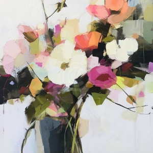 Abstraktes Blumenarrangement in Glasvase