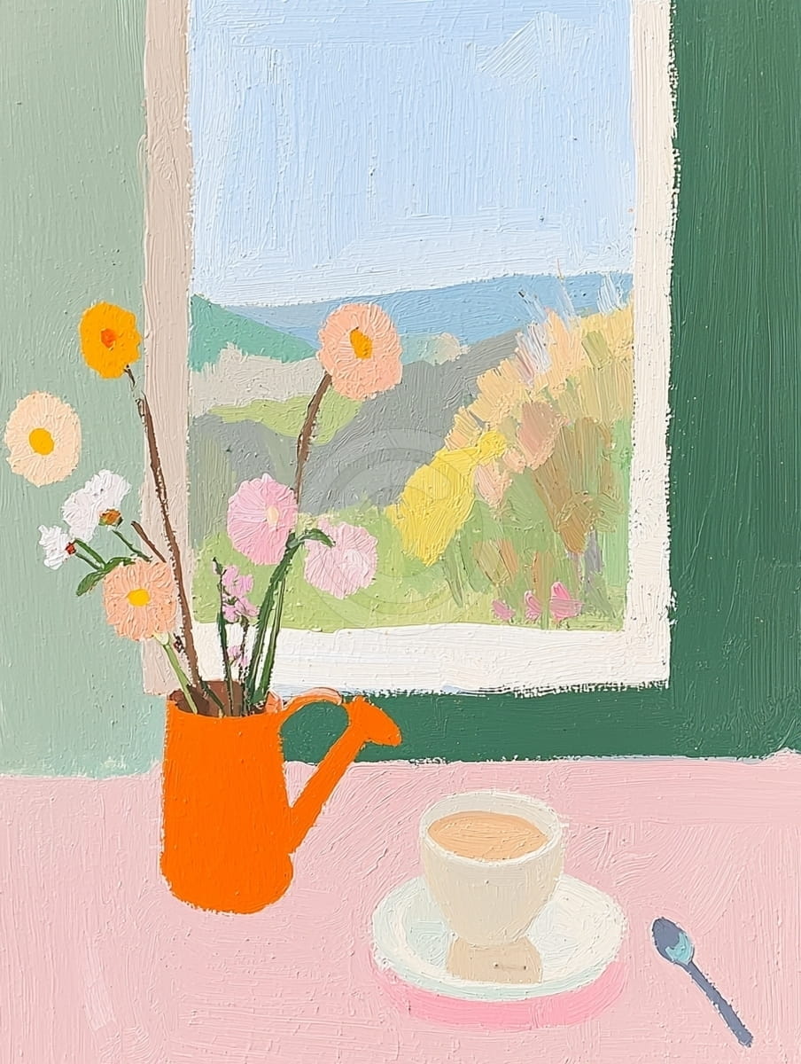 Flores y Café en la Ventana