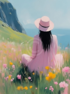 Mujer en un Campo de Flores