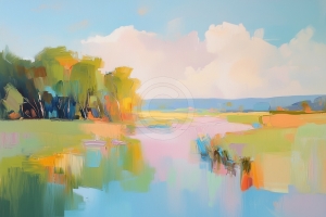 Alberi e Fiume sotto il Cielo Azzurro