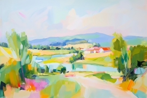 Campo con Casas y R&iacute;o