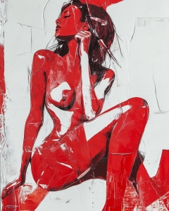 Desnuda Sentada con Paleta Roja y Blanca