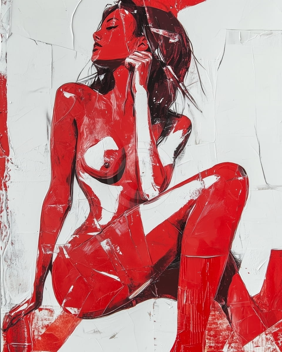 Seated Nude Woman with Red and White Palette