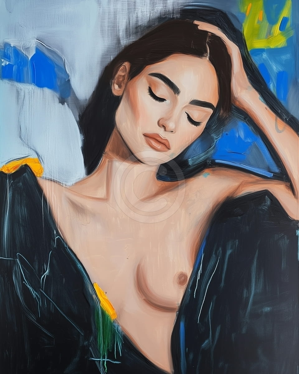 Femme Nue avec la Main dans les Cheveux et les Yeux Fermés