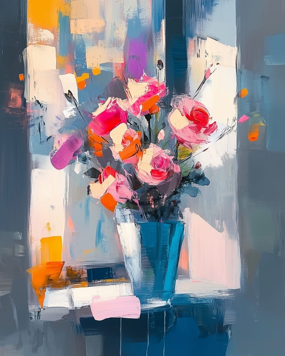 Roses Roses dans un Vase Bleu