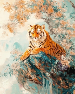 Majest&auml;tischer Tiger inmitten von Bl&uuml;ten