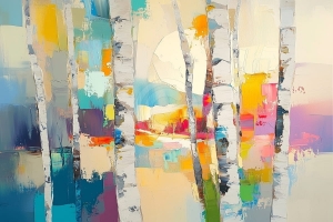 Birch Forest in Colorful Light