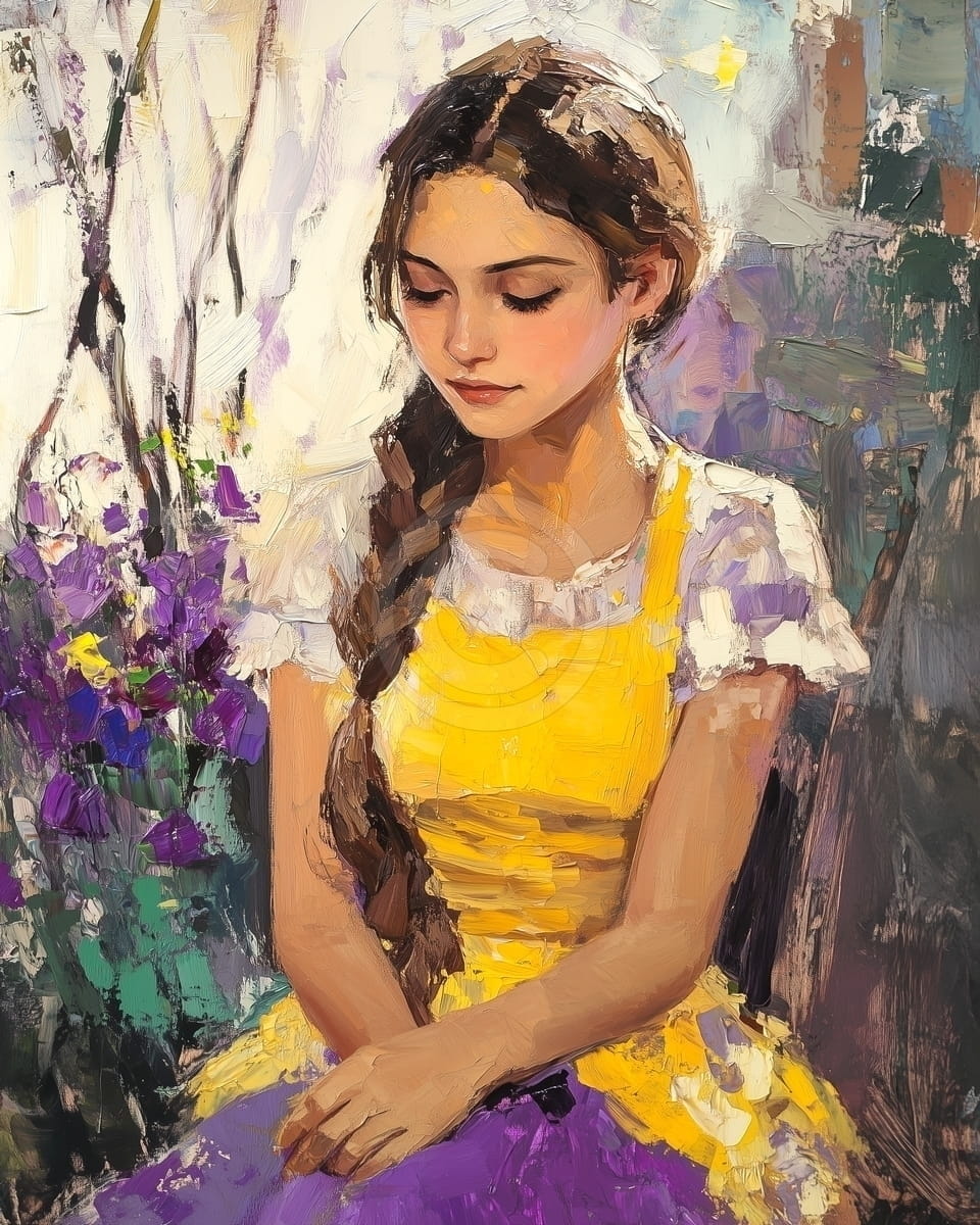 A Young Woman Amidst Lilac Hues