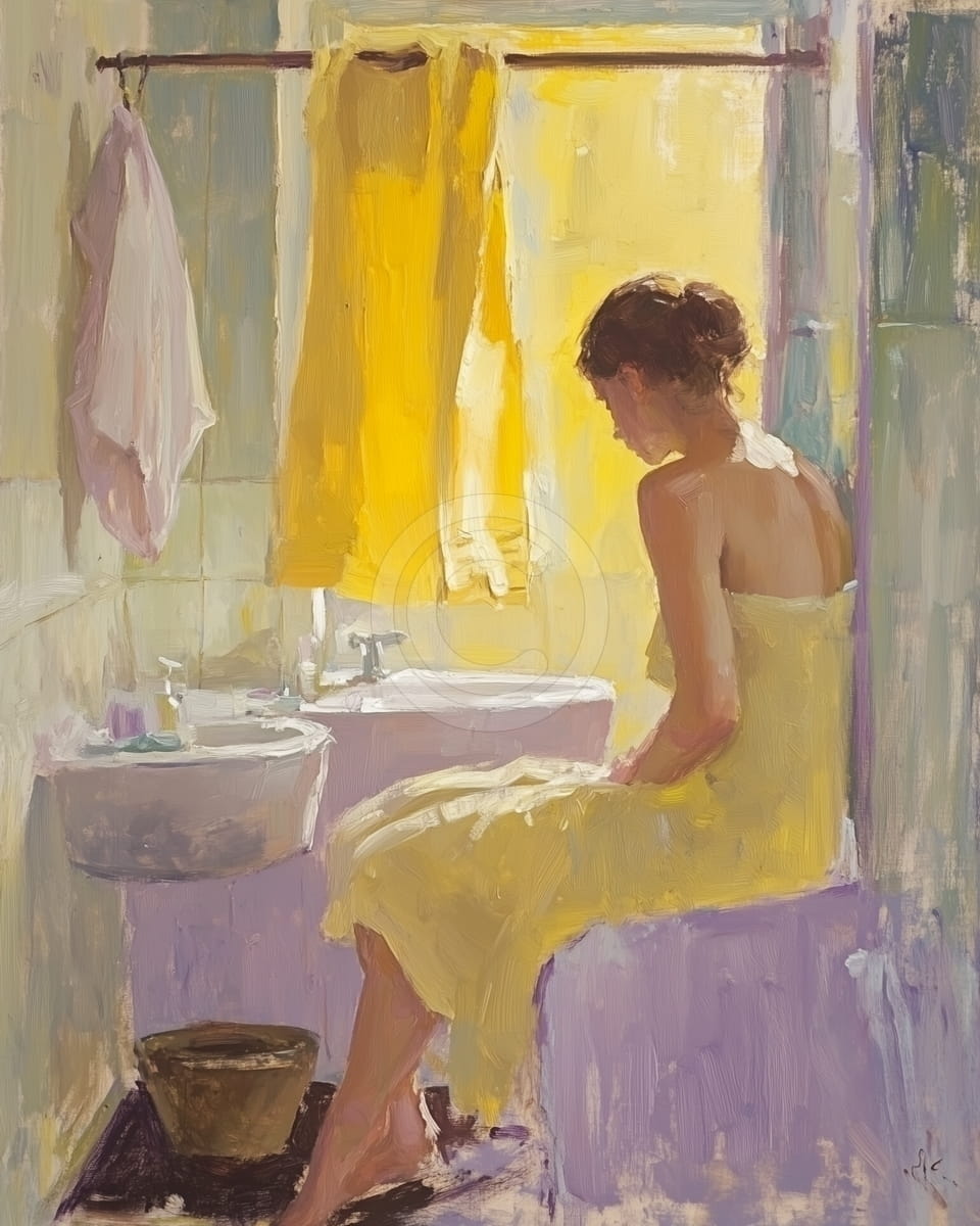 Bathroom Serenity: A Woman in Yellow